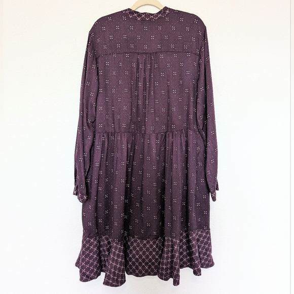 Anthropology Maeve Gillian Abstract Dress Purple Wine XL Ruffle Hem Relaxed Fit - Picture 4 of 8